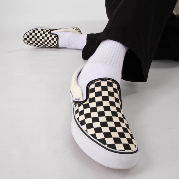 alternate view Vans Slip-On Checkerboard Skate Shoe - Black / WhiteALT1C
