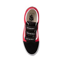 red and black vans with straps