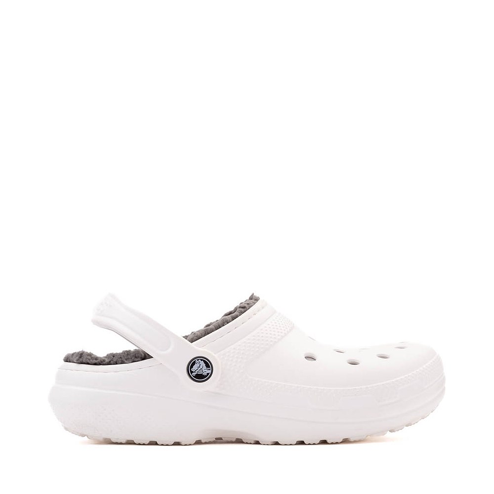 white crocs with grey fuzz