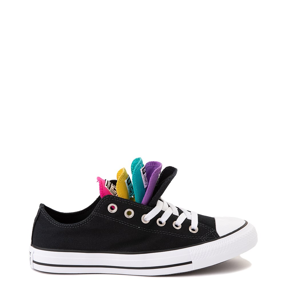 black converse with purple tongue