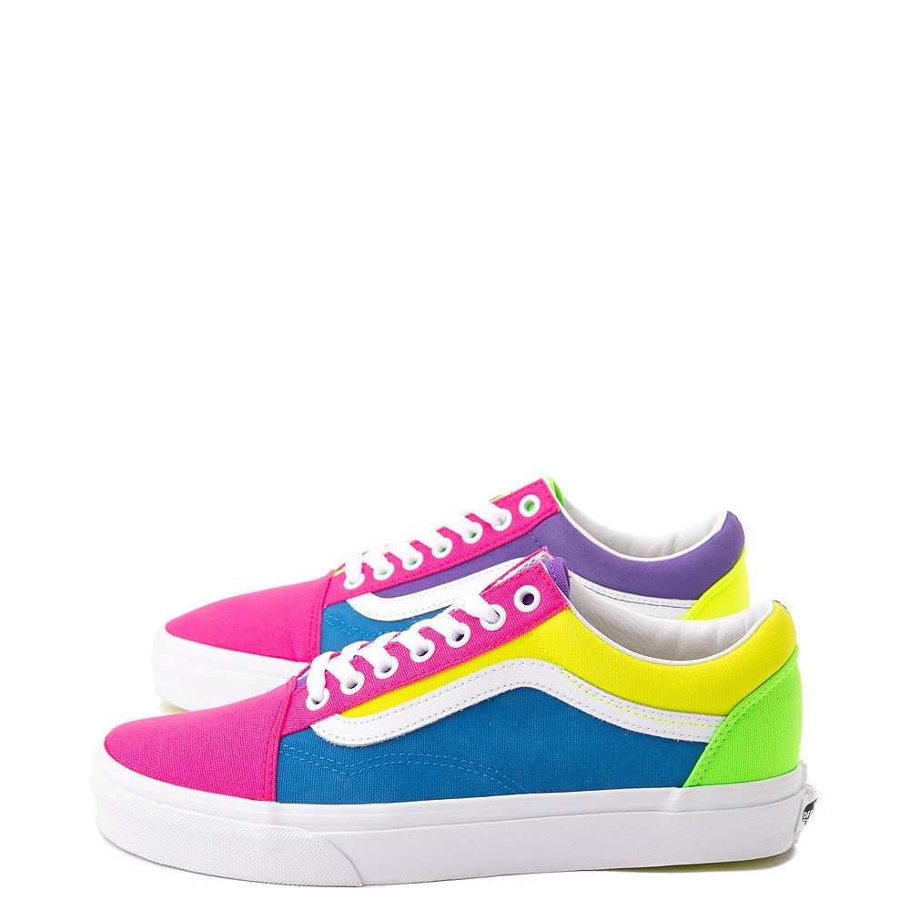 Vans Old Skool Neon Color-Block Skate Shoe - Pink / Purple / Yellow