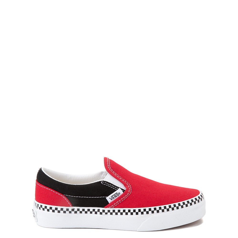 red and black vans with straps