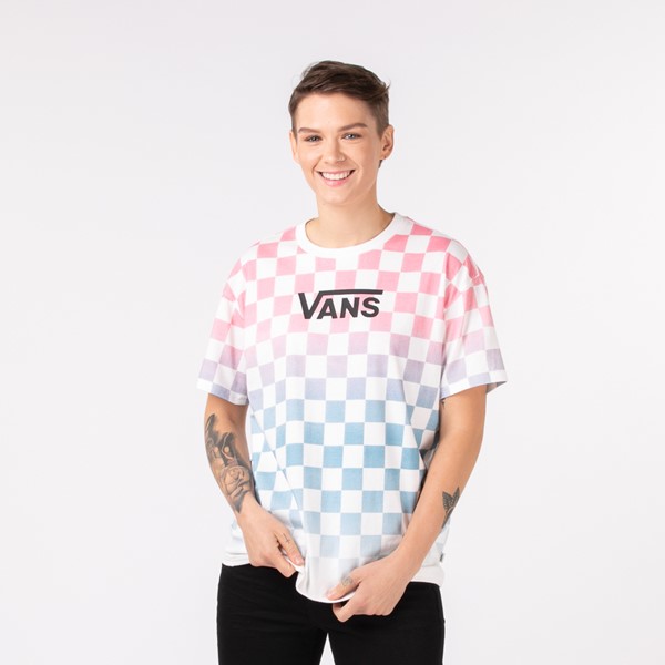 Womens Vans Checkerboard Dip Dye Tee - Pink / Blue