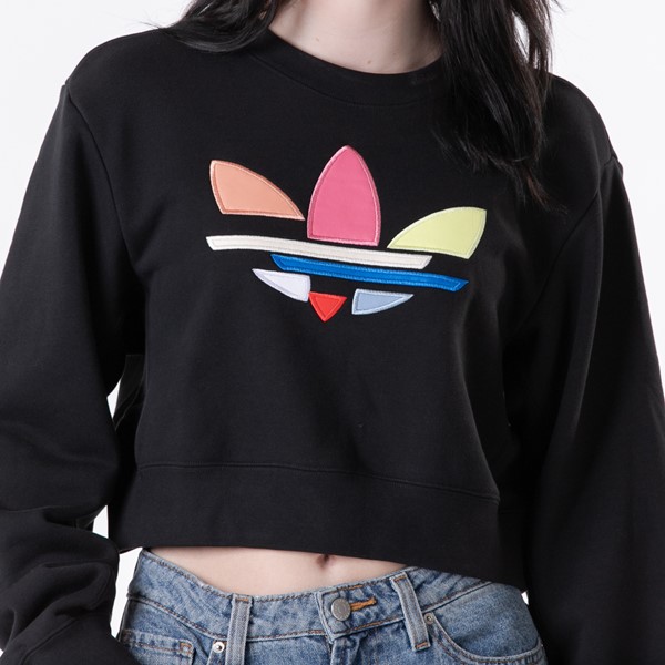 Main view of Womens adidas Adi-Color Shattered Trefoil Cropped Sweatshirt - Black / Multicolor