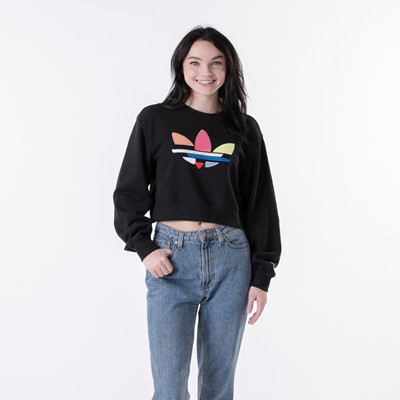 Alternate view of Womens adidas Adi-Color Shattered Trefoil Cropped Sweatshirt - Black / Multicolor
