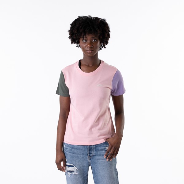 T-shirt à encolure arrondie Vans à blocs de couleurs pour femmes — Rose/Vert/Violet