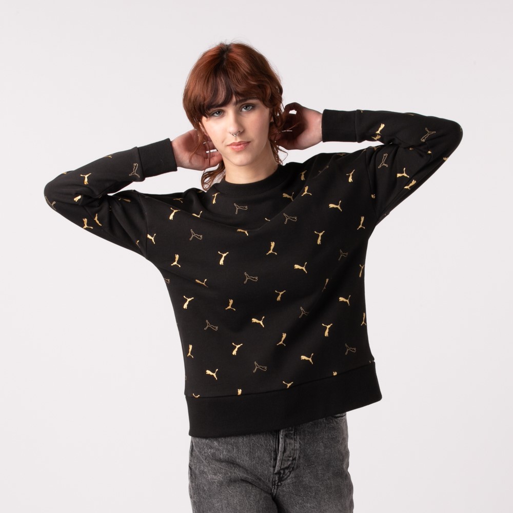 Womens PUMA Classics Graphic Crew Sweatshirt - Black / Gold