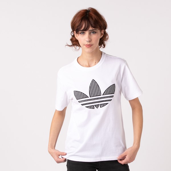 Vue principale de T-Shirt adidas Gingham Trefoil pour femmes - Blanc