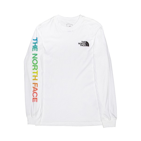 Main view of Mens The North Face Sleeve Hit Long Sleeve Tee - White / Horizon Red Ombre