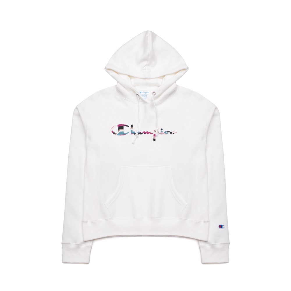 Womens Champion Script Reverse Weave Cropped Hoodie - White / Multicolor