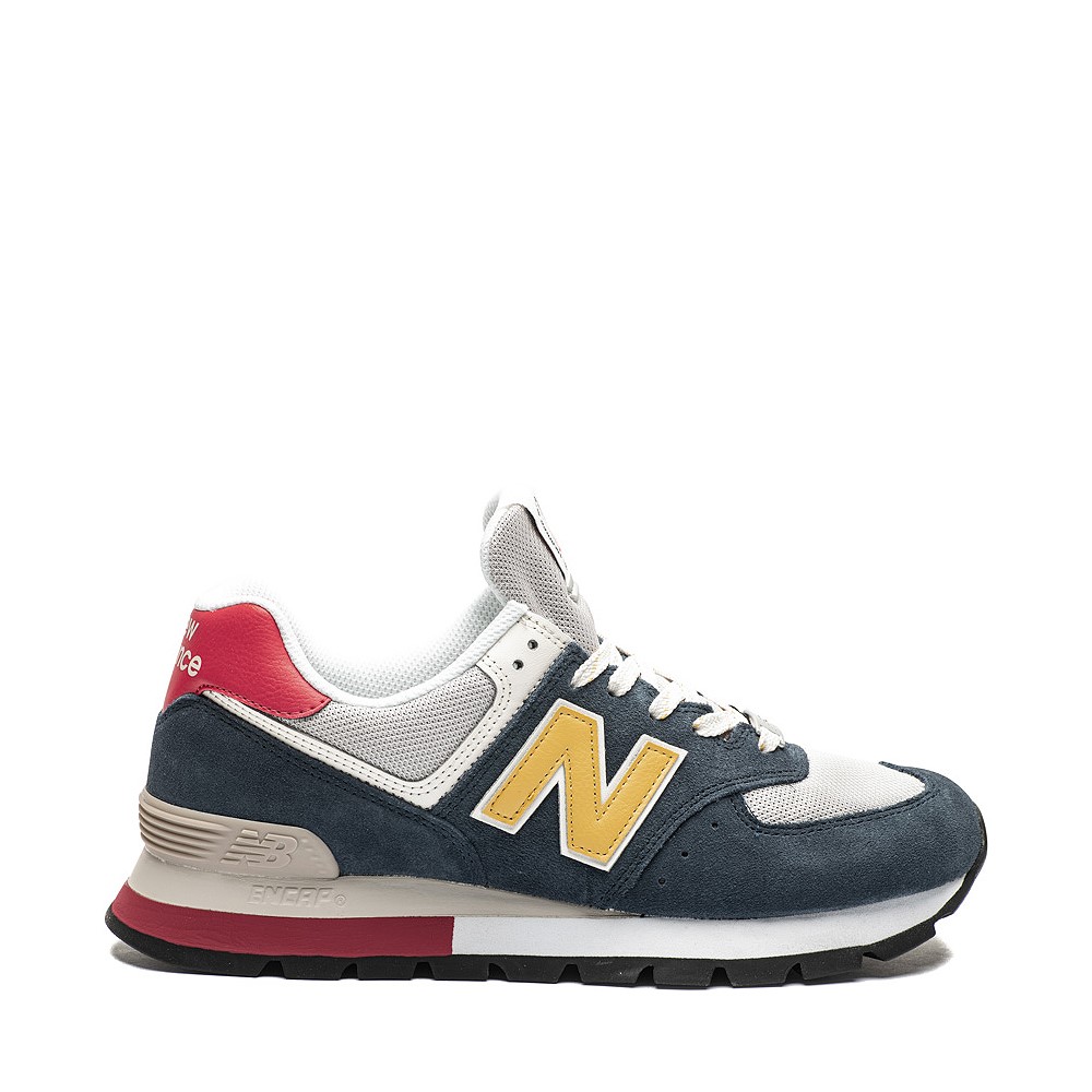 Mens New Balance 574 Rugged Athletic Shoe - Navy / Yellow / Red