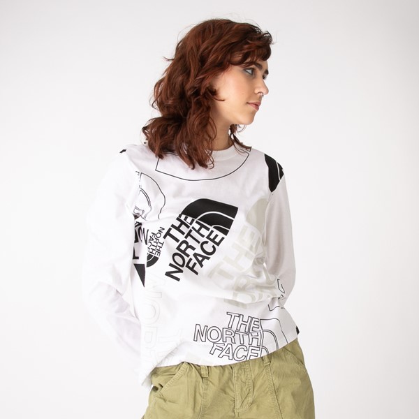 Main view of Womens The North Face Graphic Injection Long Sleeve Tee - White / Tin Gray