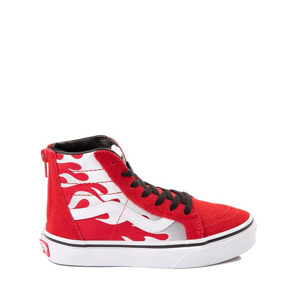 Vue principale de Chaussure de skate Vans Sk8 Hi - Enfants - Rouge vif / Flammes