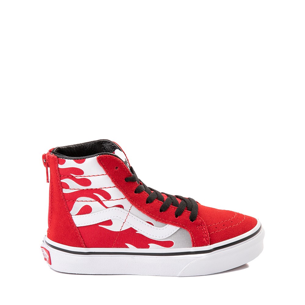 Chaussure de skate Vans Sk8 Hi - Enfants - Rouge vif / Flammes