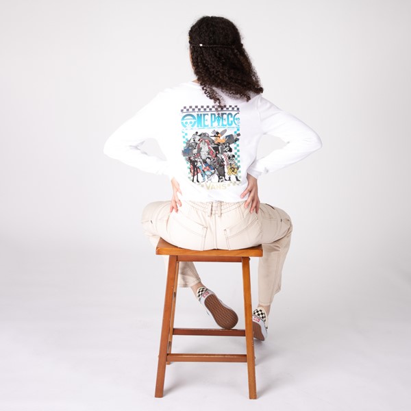 Vue principale de T-shirt à manches longues coupe Boyfriend Vans x One Piece pour femmes - Blanc