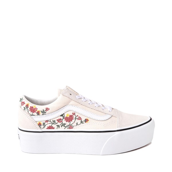 Chaussure de skate compensée Vans Old Skool Broderie florale - Blanc guimauve