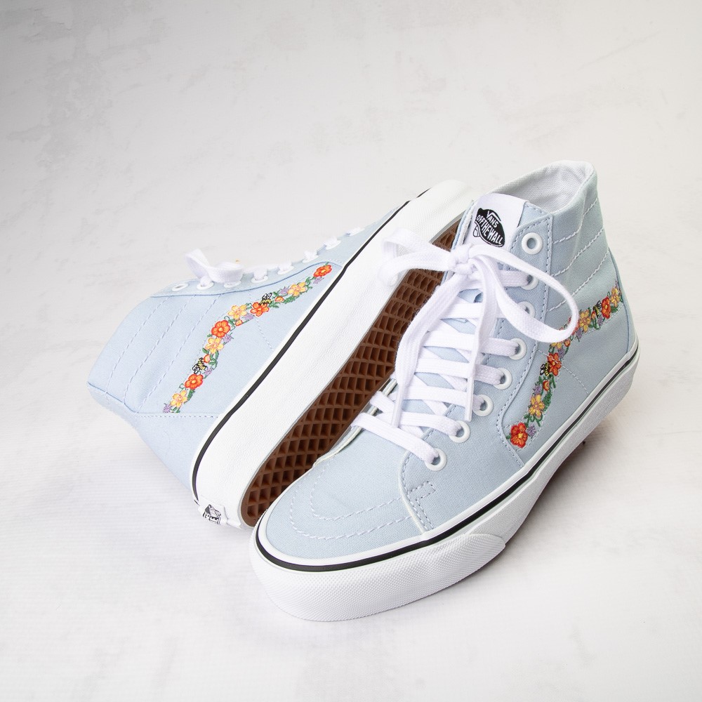 Chaussure de skate Vans Sk8-Hi Tapered - Bleu doux / Broderies de fleurs