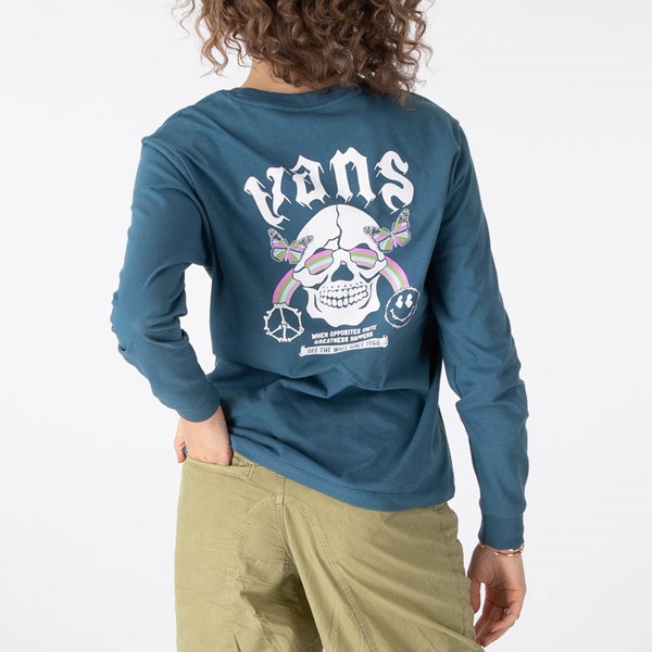 Vue principale de T-shirt à manches longues Vans BFF Rainbow Skull pour femmes - Bleu