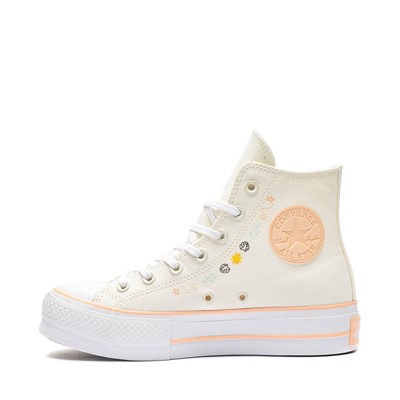 Alternate view of Womens Converse Chuck Taylor All Star Hi Lift Floral Embroidery Sneaker - Egret / Cheeky Coral / White