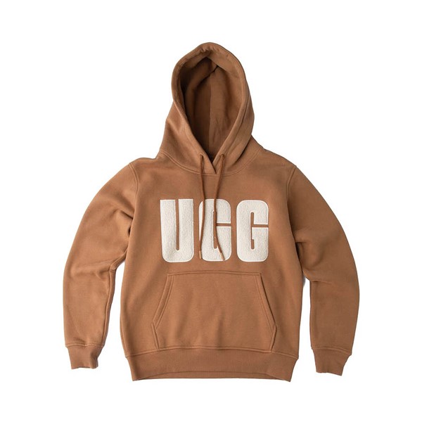 Womens UGG® Rey UGGfluff&trade Logo Hoodie - Chestnut / Plaster