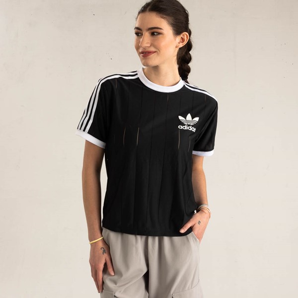 Womens adidas 3-Stripes Cropped Jersey Tee - Black