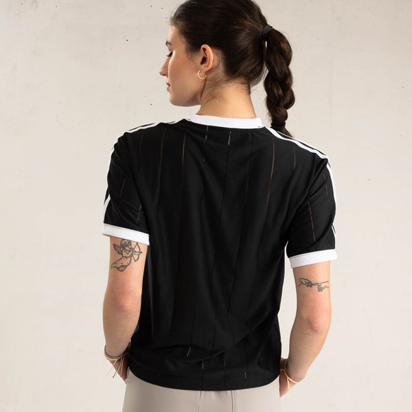 alternate view Womens adidas 3-Stripes Cropped Jersey Tee - BlackALT2