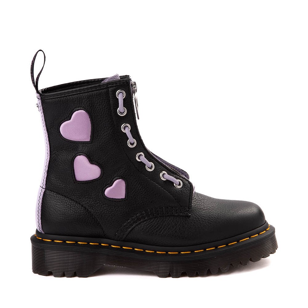 Botte Dr. Martens 1460 à 8 œillets Zip Heart pour femmes - Noire / Lavande