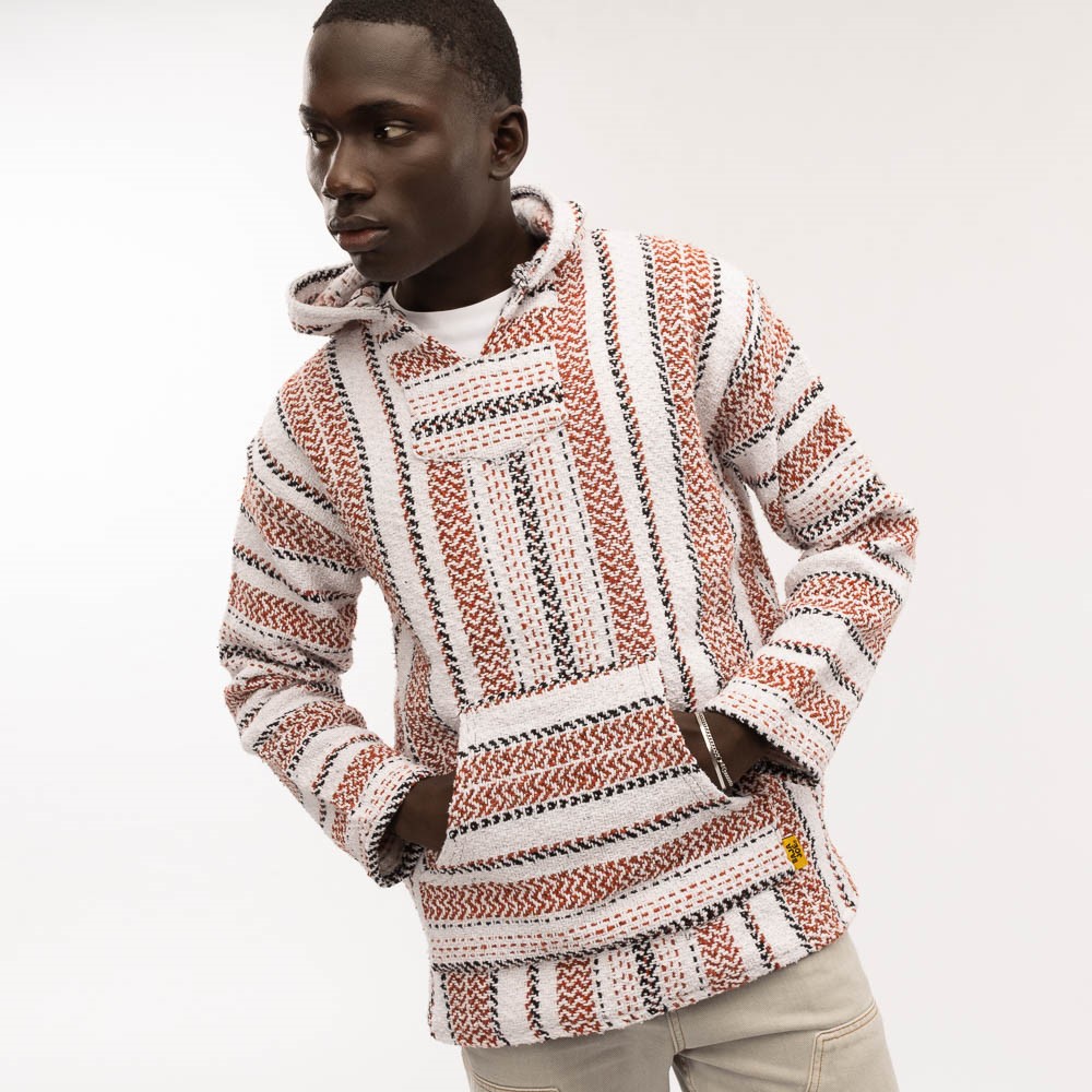 Baja Poncho - White / Brick Red