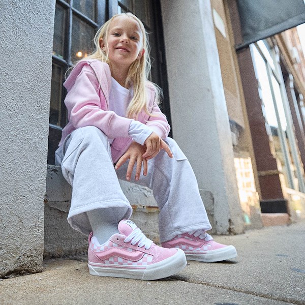 alternate view Vans Knu Skool Checkerboard Skate Shoe - Little Kid - Pink / WhiteALT1B