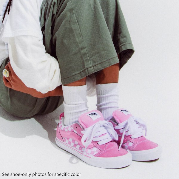 alternate view Vans Knu Skool Checkerboard Skate Shoe - Little Kid - Pink / WhiteALT1C
