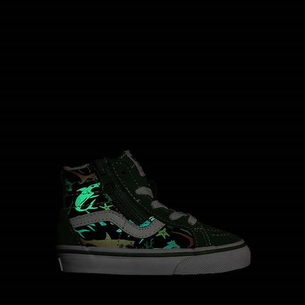 alternate view Vans Sk8-Hi Zip Glow Sharks Skate Shoe - Baby / Toddler - GreenALT1