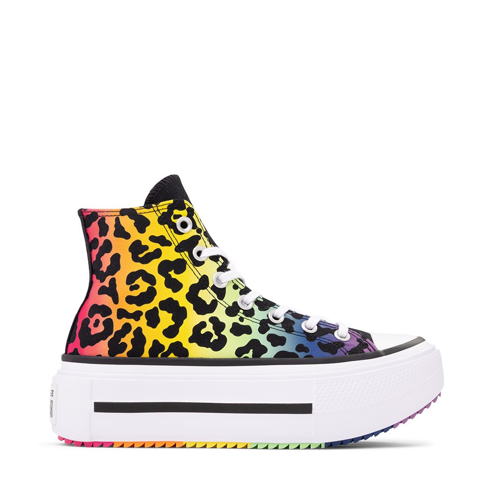 Basket montante Converse Pride Chuck Taylor All Star Lift Double Stack - Noire / Imprimé léopard arc-en-ciel