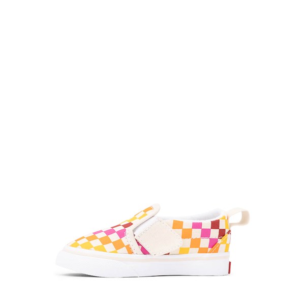Vans Classic Slip-On V Retro Rainbow Checkerboard Skate Shoe - Baby / Toddler White Multicolor
