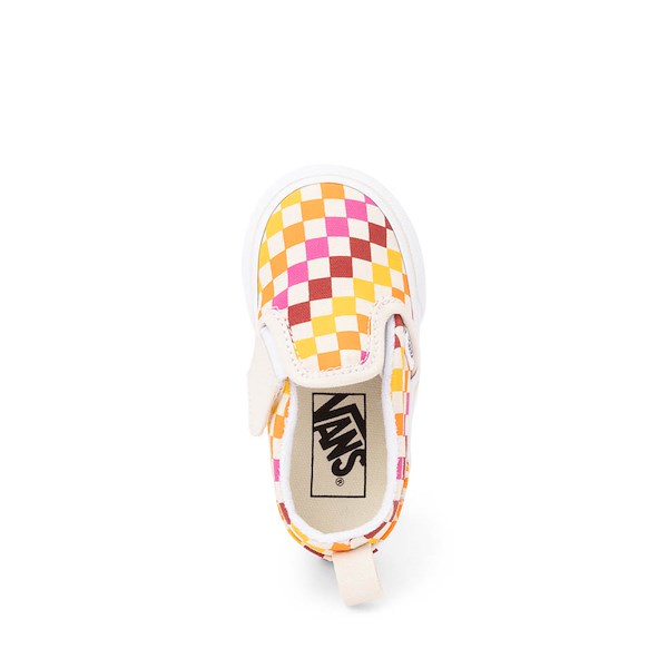 alternate view Vans Classic Slip-On V Retro Rainbow Checkerboard Skate Shoe - Baby / Toddler - White / MulticolorALT2
