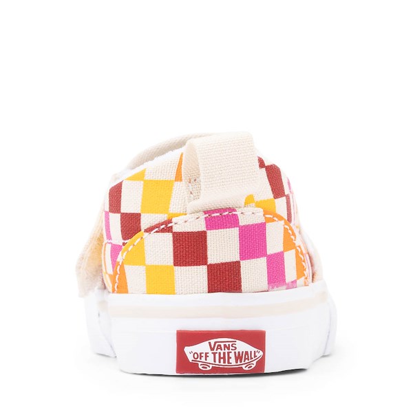 alternate view Vans Classic Slip-On V Retro Rainbow Checkerboard Skate Shoe - Baby / Toddler - White / MulticolorALT4