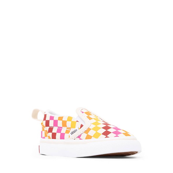 alternate view Vans Classic Slip-On V Retro Rainbow Checkerboard Skate Shoe - Baby / Toddler - White / MulticolorALT5