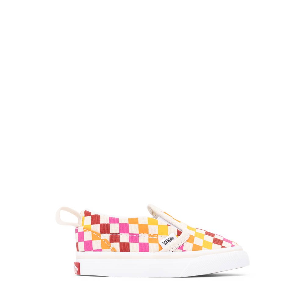Vans Classic Slip-On V Retro Rainbow Checkerboard Skate Shoe - Baby / Toddler - White / Multicolor