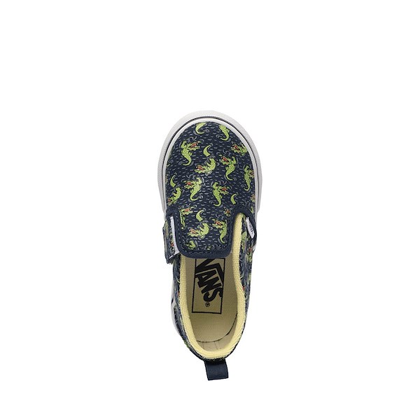 alternate view Vans Classic Slip-On V Glow-In-The-Dark Skate Shoe - Baby / Toddler - Navy Blue / YellowALT2