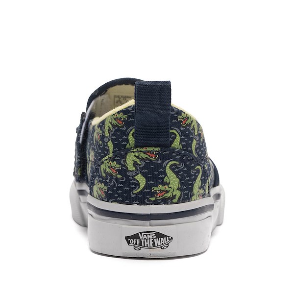 alternate view Vans Classic Slip-On V Glow-In-The-Dark Skate Shoe - Baby / Toddler - Navy Blue / YellowALT4