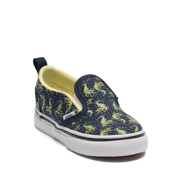 alternate view Vans Classic Slip-On V Glow-In-The-Dark Skate Shoe - Baby / Toddler - Navy Blue / YellowALT5