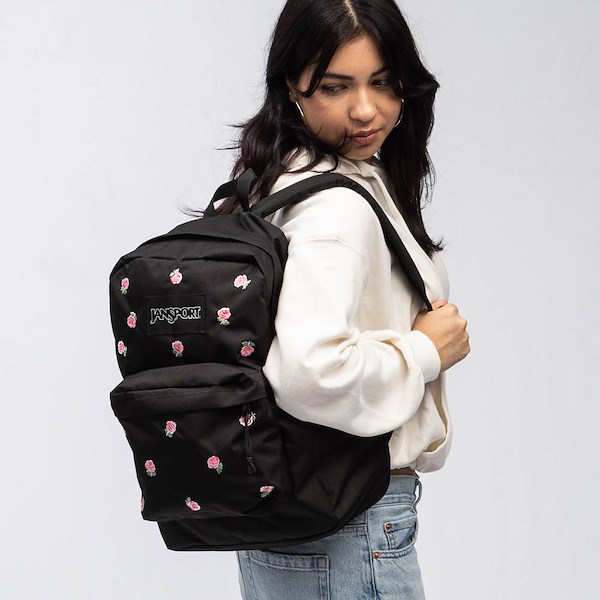 alternate view JanSport Superbreak&reg; Plus Backpack - Just A Rose Embroidery BlackALT1BADULT