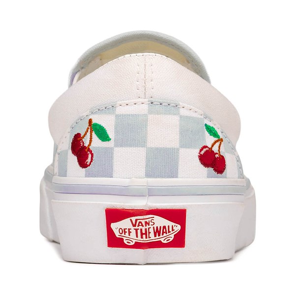 alternate view Vans Classic Slip-On Cherries & Checkers Skate Shoe - Light Blue / True WhiteALT4