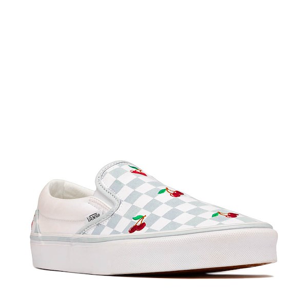 alternate view Vans Classic Slip-On Cherries & Checkers Skate Shoe - Light Blue / True WhiteALT5