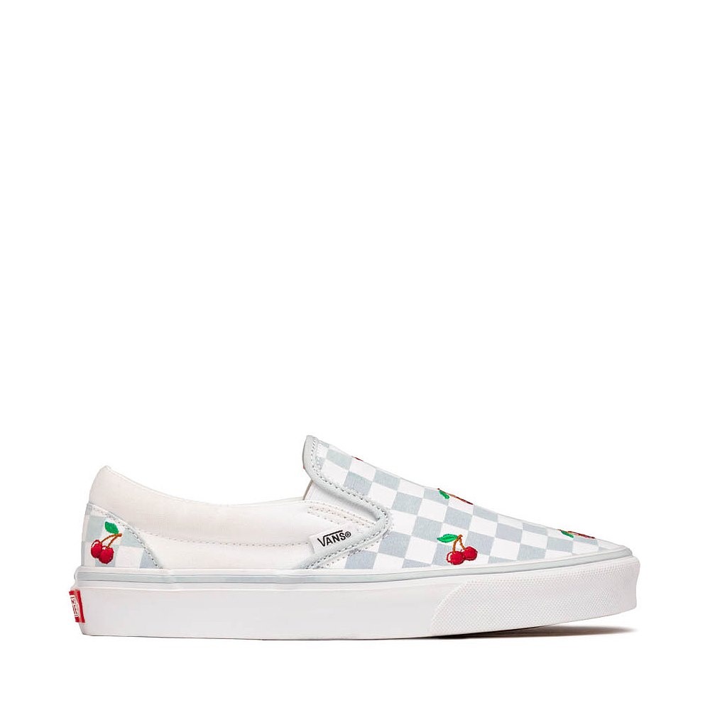 Vans Classic Slip-On Cherries & Checkers Skate Shoe - Light Blue / True White